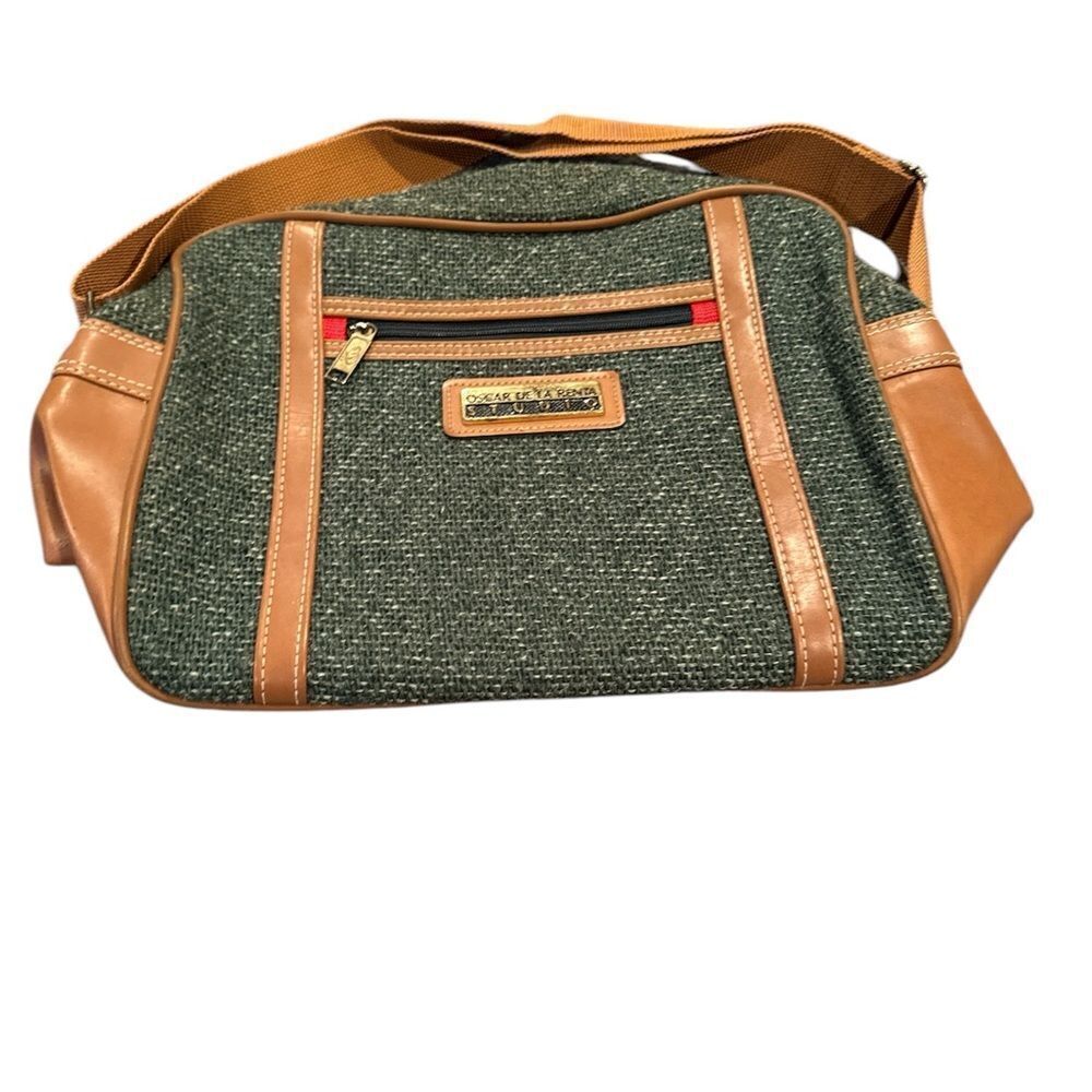 Vintage Oscar De La Renta Green and TanāShoulder Bag Carry On Bag
